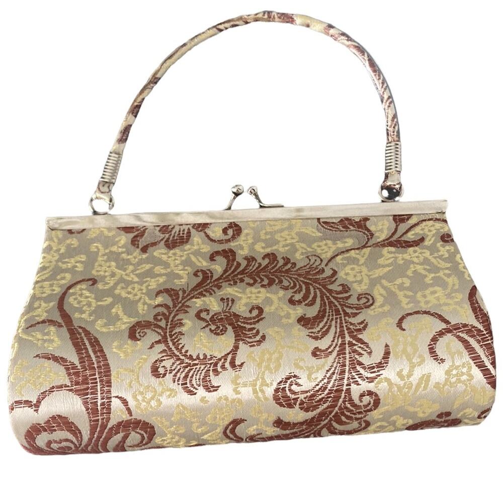 Vintage Style Damask Print Silk Yellow Clutch/ Mini Bag - Picture 2 of 10
